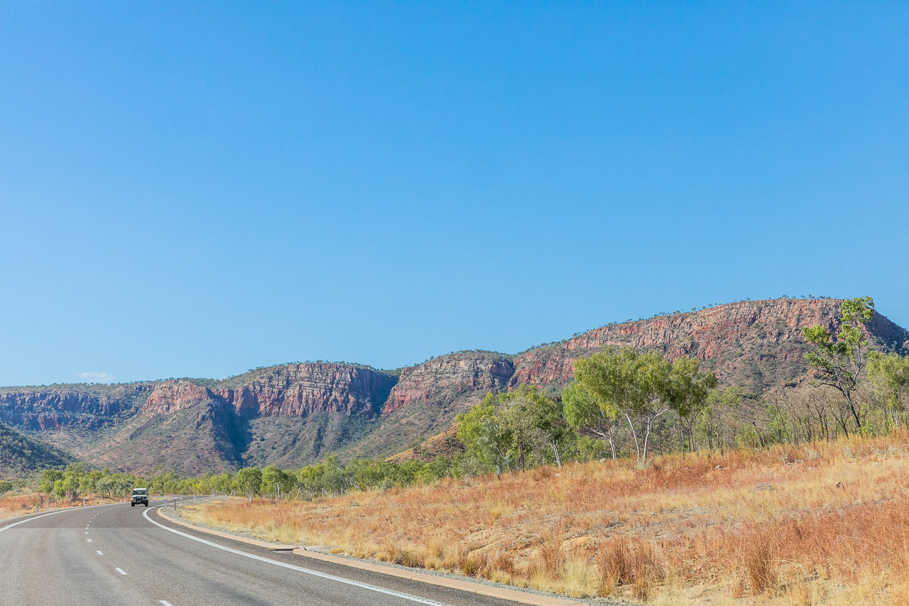 The scenic road between Halls Creek and Kununurra winds through the ranges