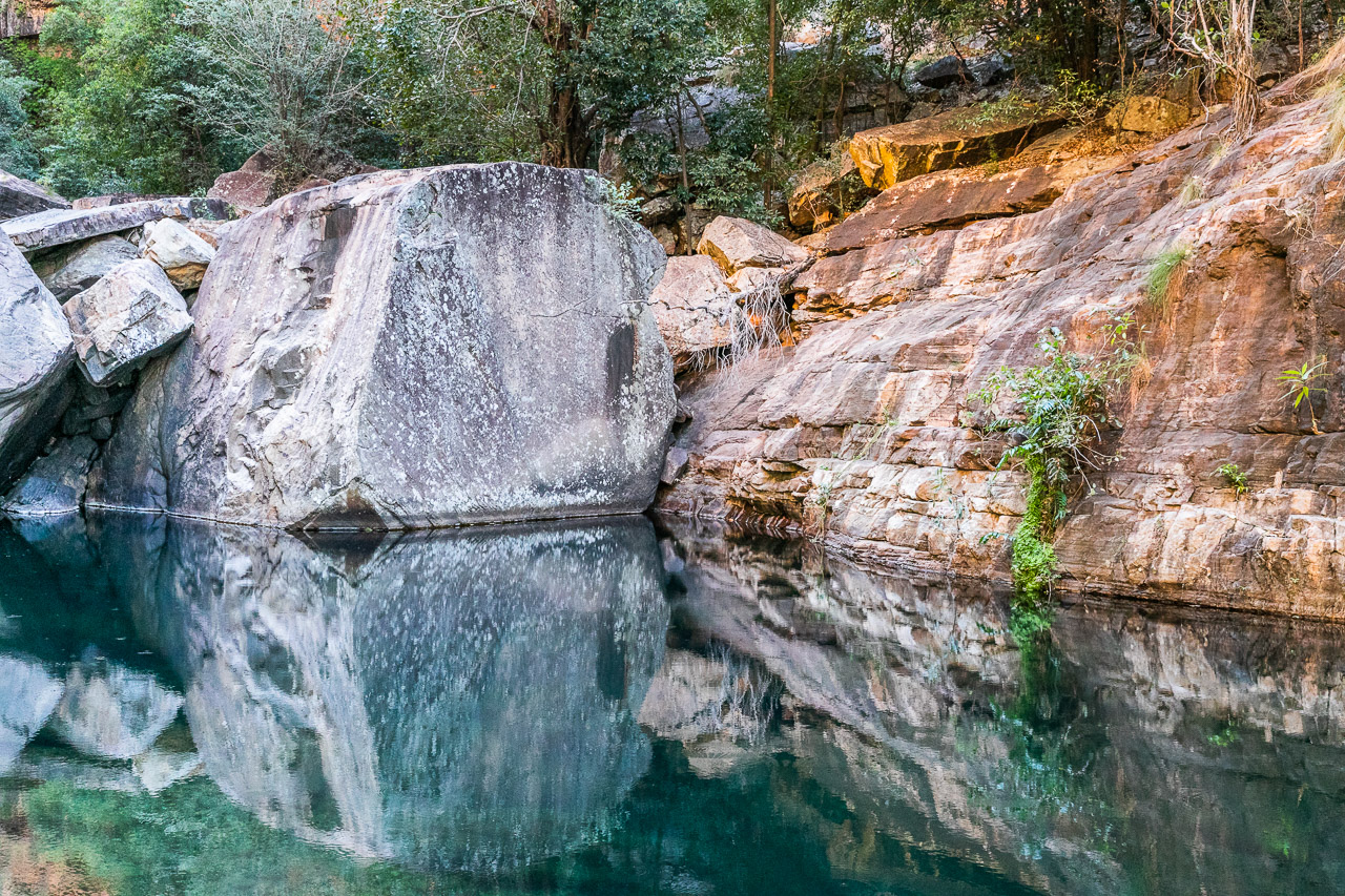 Rock reflections in a fresh water pool near Emma Gorge in the Kimberley