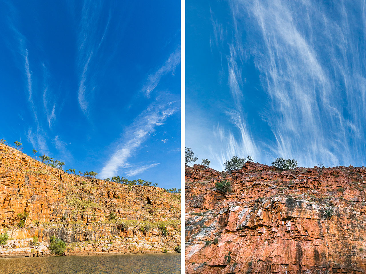 Red rocks at blue skies at Chamberlain Gorge on the Gibb River Road in Western Australia