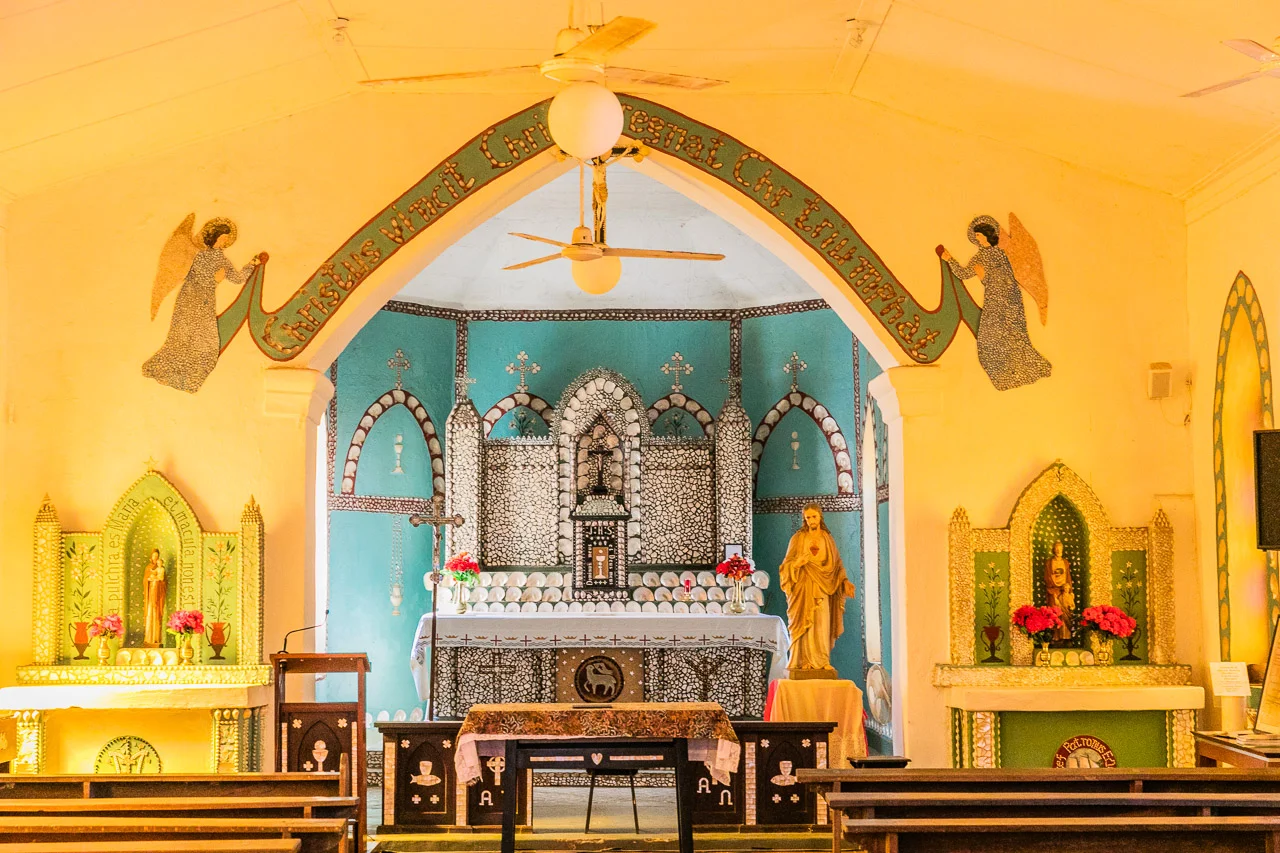 The beautiful mother-of-pearl altar in the church at Beagle Bay, on WA’s Dampier Peninsula