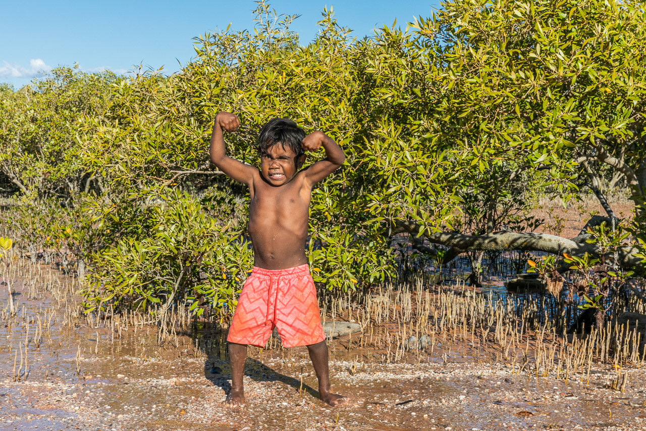 Muscle Man and mangroves at Town Beach in Broome