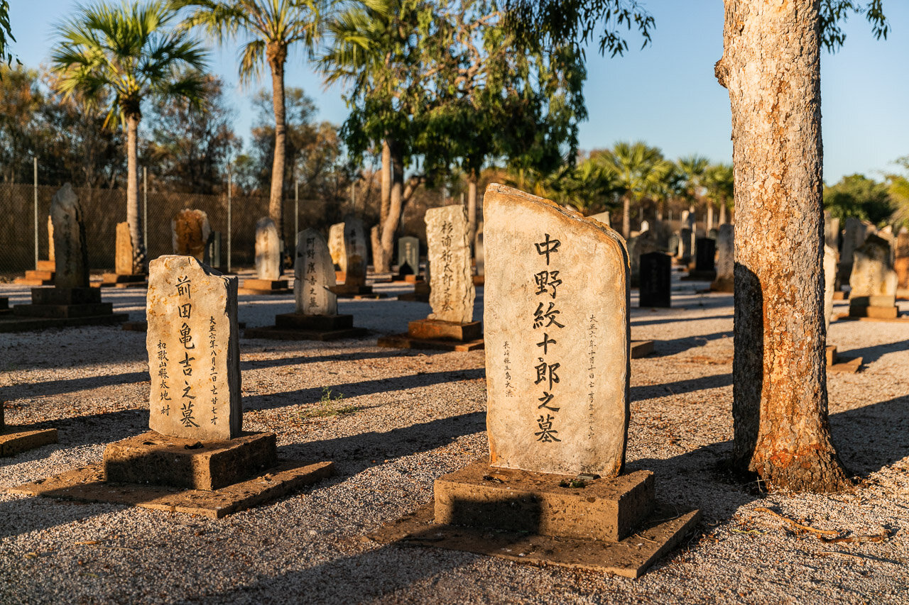The headstones, or rather footstones at the Japanese Cemetery in Broome, WA