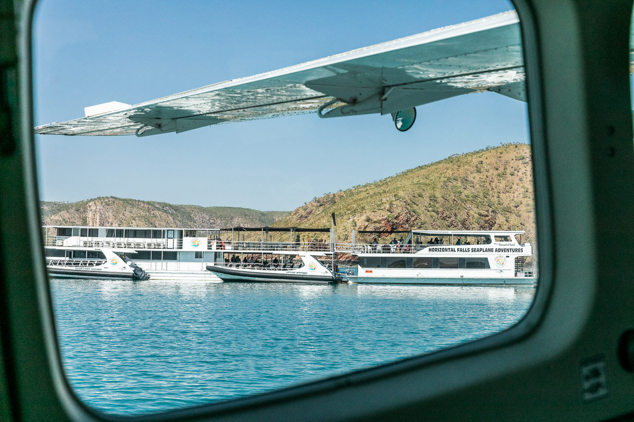 Landing in the seaplane at the Horizontal Falls houseboat