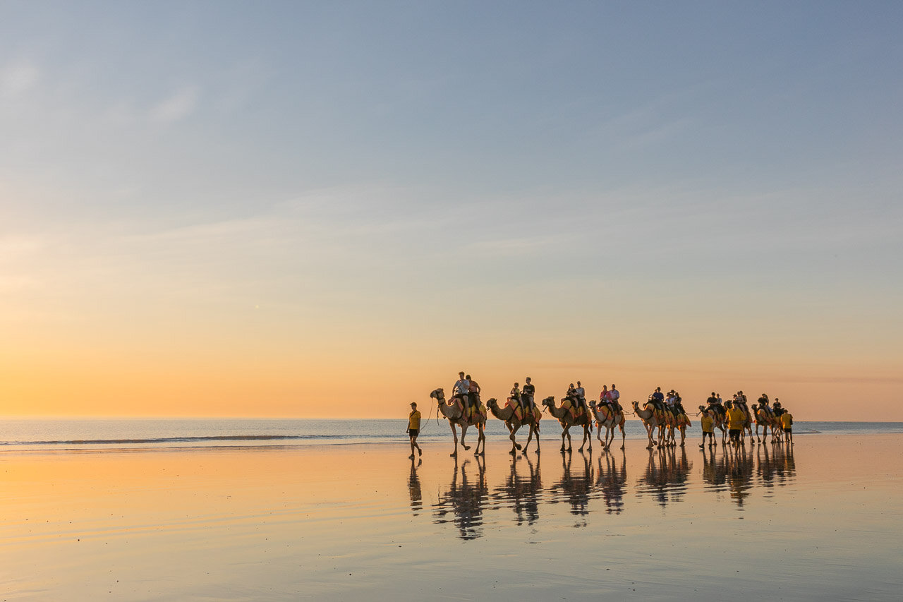 Camel rides at sunset on Cable Beach is on many tourists' bucket list