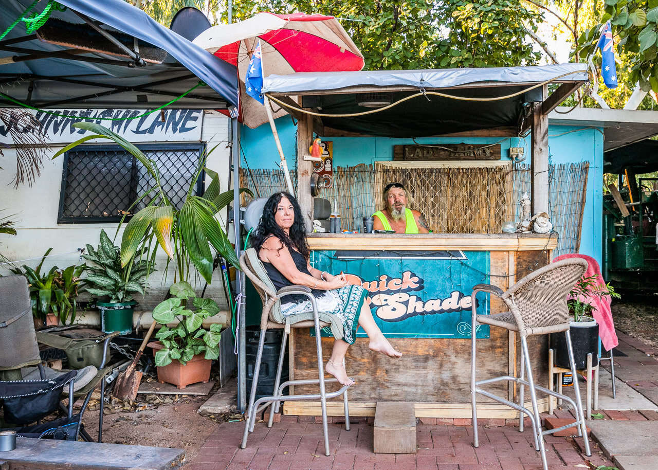 Permanent residents at the Roebuck Bay Caravan Park at Town Beach in Broome, WA