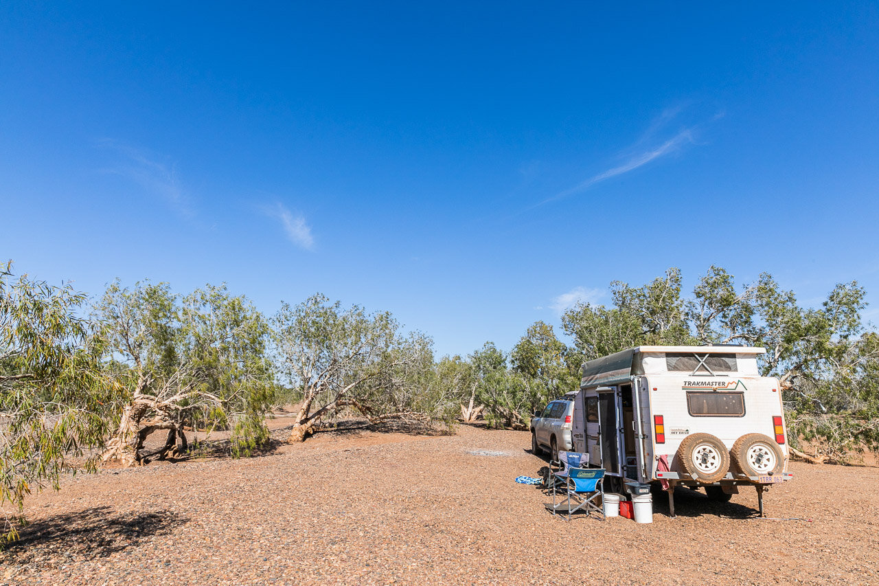 Bush camping on the rounded river stones near Marble Bar