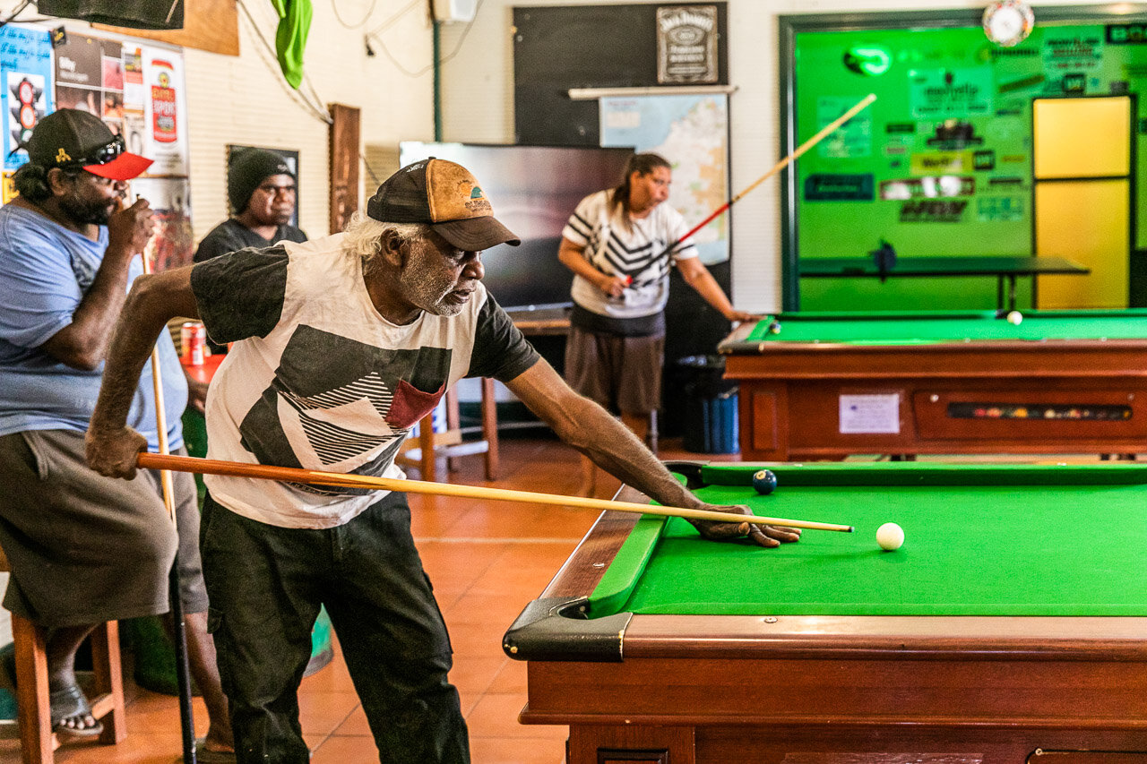 Pool practise at the famous Iron Clad Hotel in WA's outback in the small town of Marble Bar.