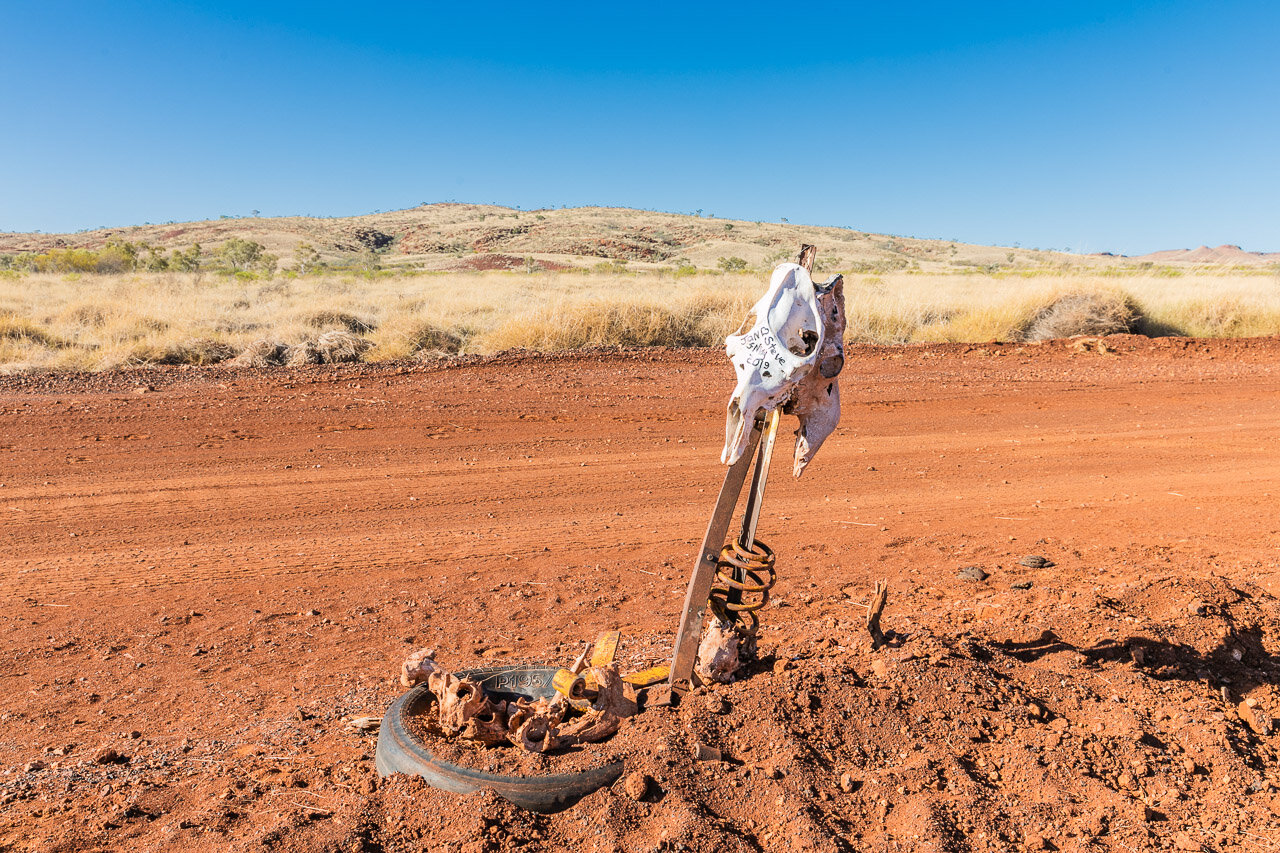 The sign for Skull Springs Road in the Pilbara