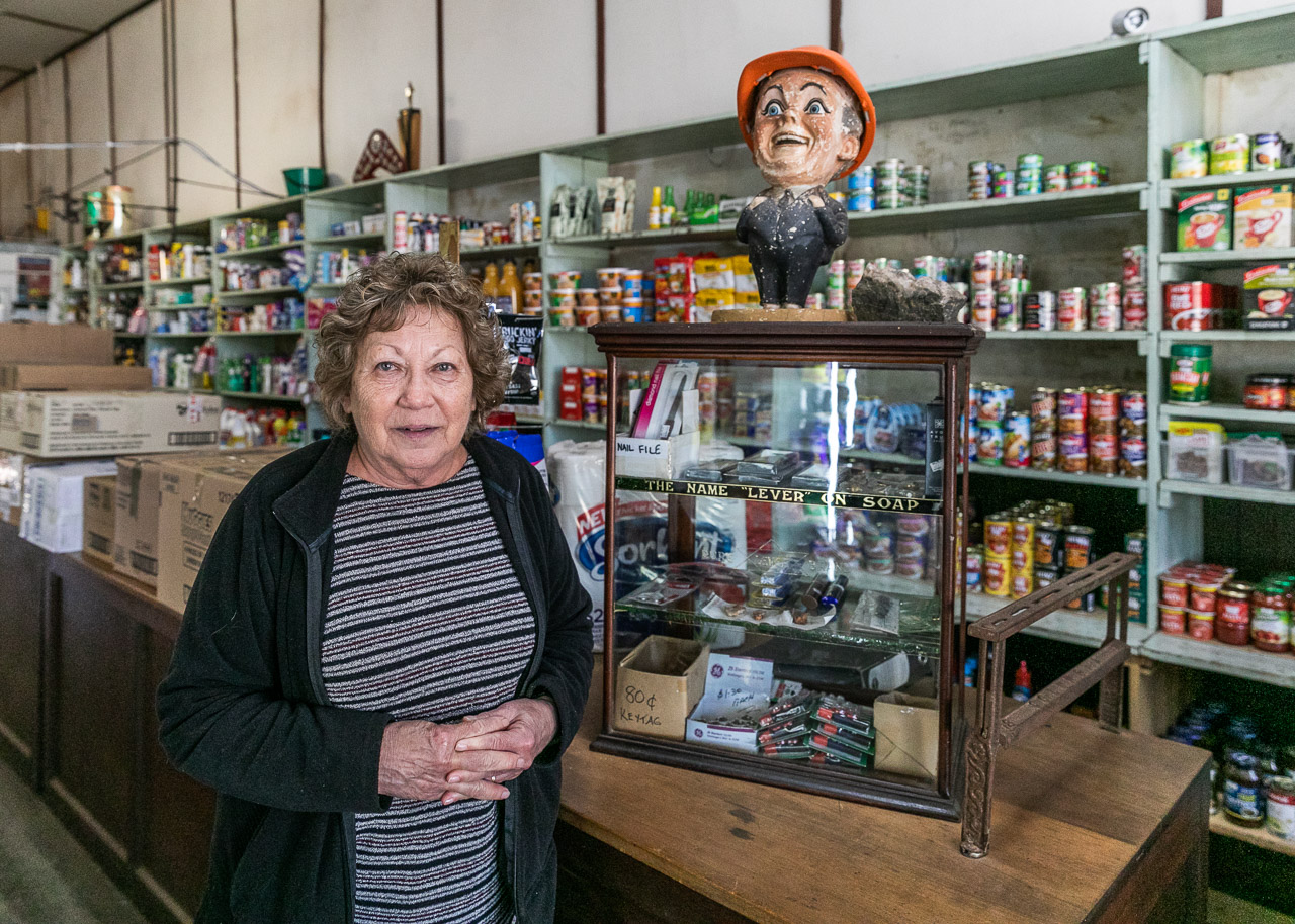 Pixie at Bell’s Emporium in Cue. The store has been in her husband’s family for generations and little has changed.