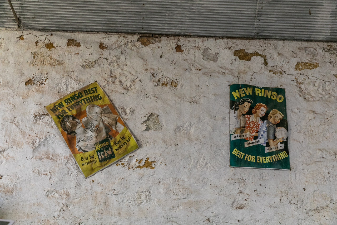 Posters on the walls in Bell's Emporium in Cue in WA's Goldfields.
