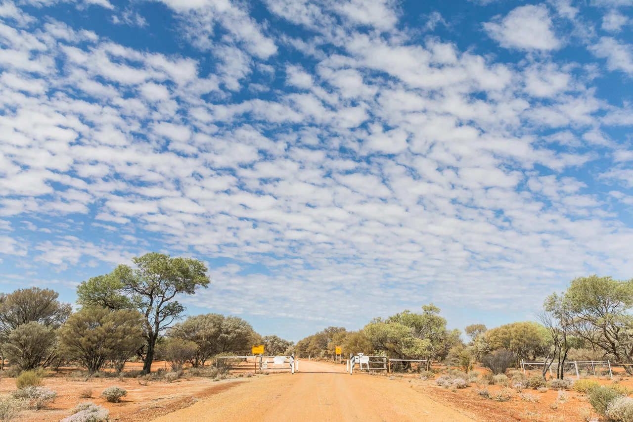 The entry to Nallan Station from the Great Northern Highway north of Cue