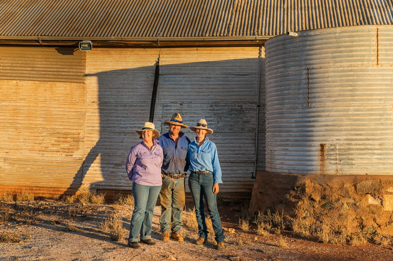 Cath Marett at Nallan Station with her son-in-law and daughter