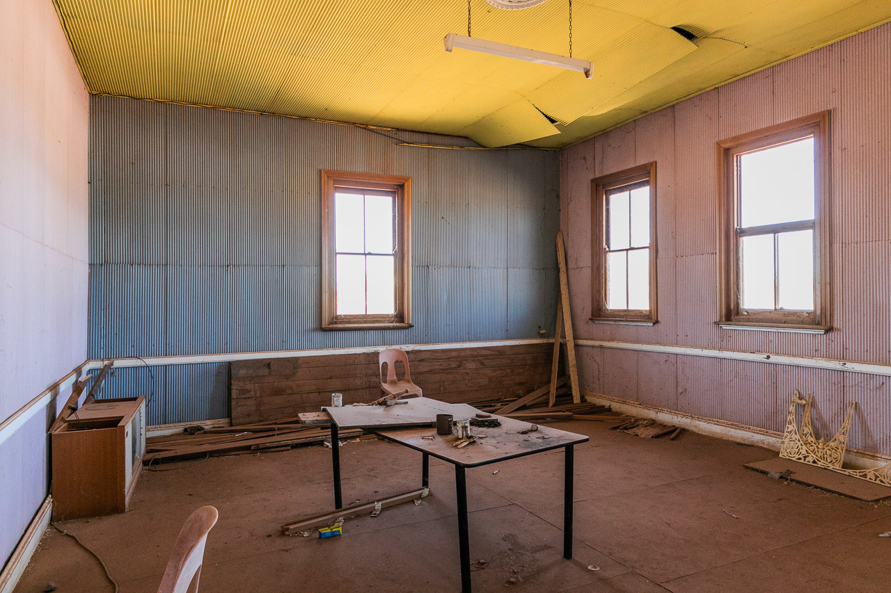 The main room on the ground floor of the old Masonic Lodge building in Cue, WA
