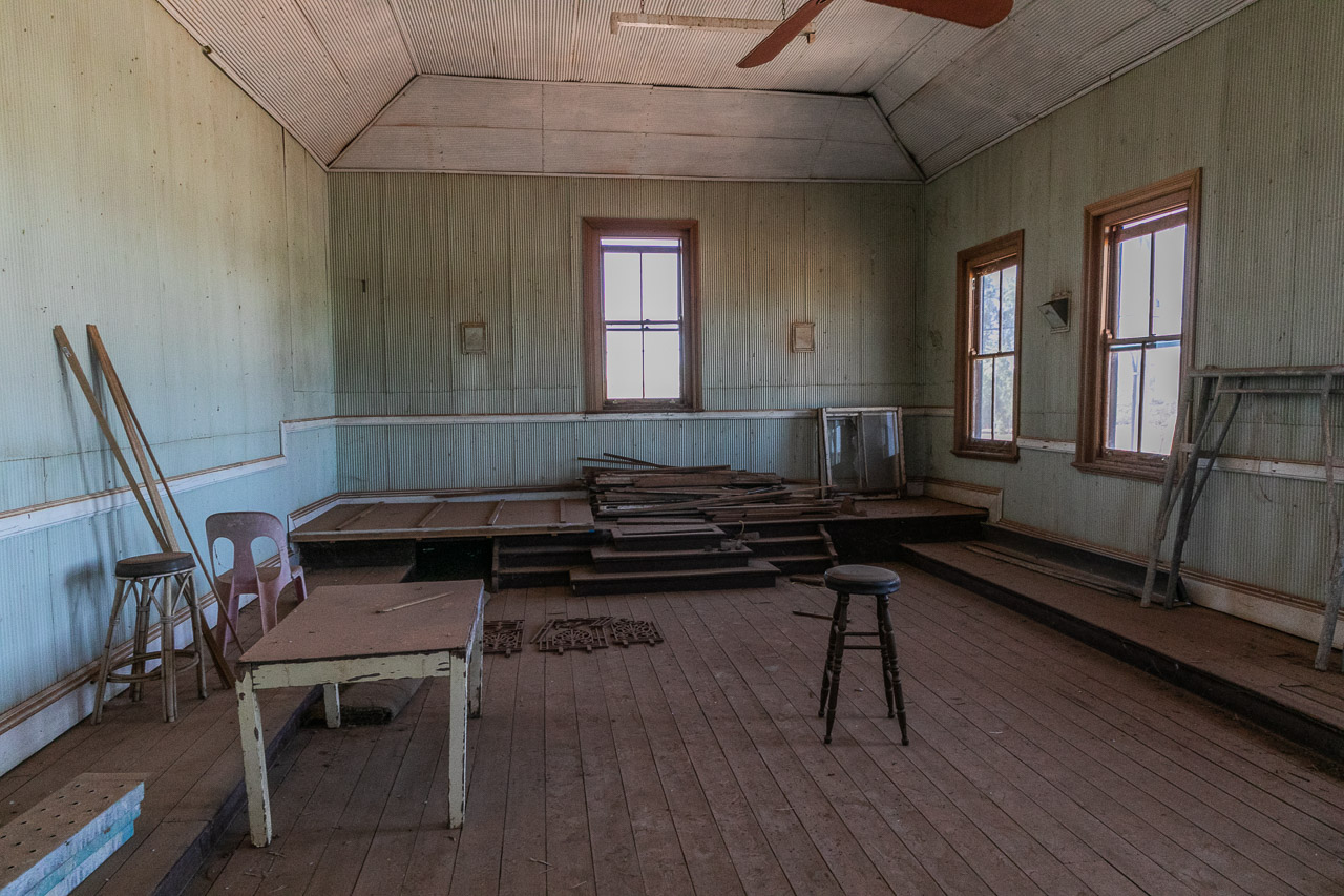 The main upstairs room at Cue's masonic lodge