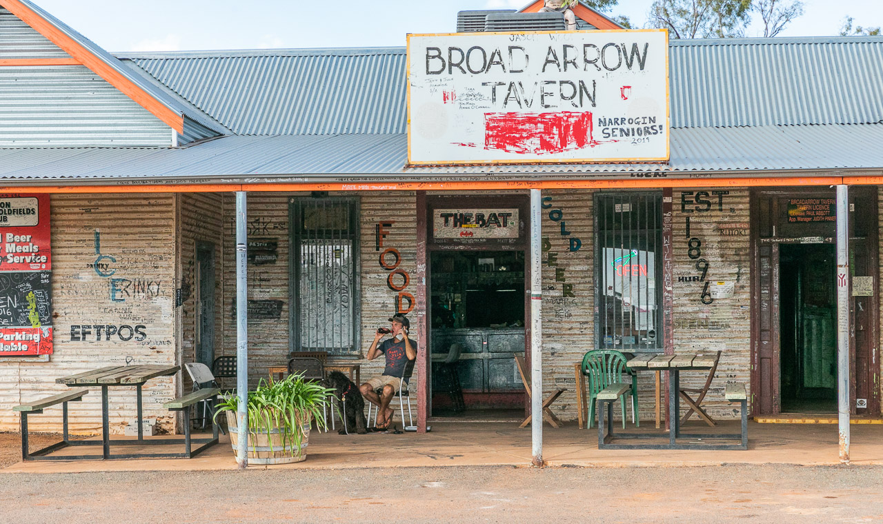 Enjoying a cold beer on the verandah at the Broad Arrow Tavern in the Goldfields