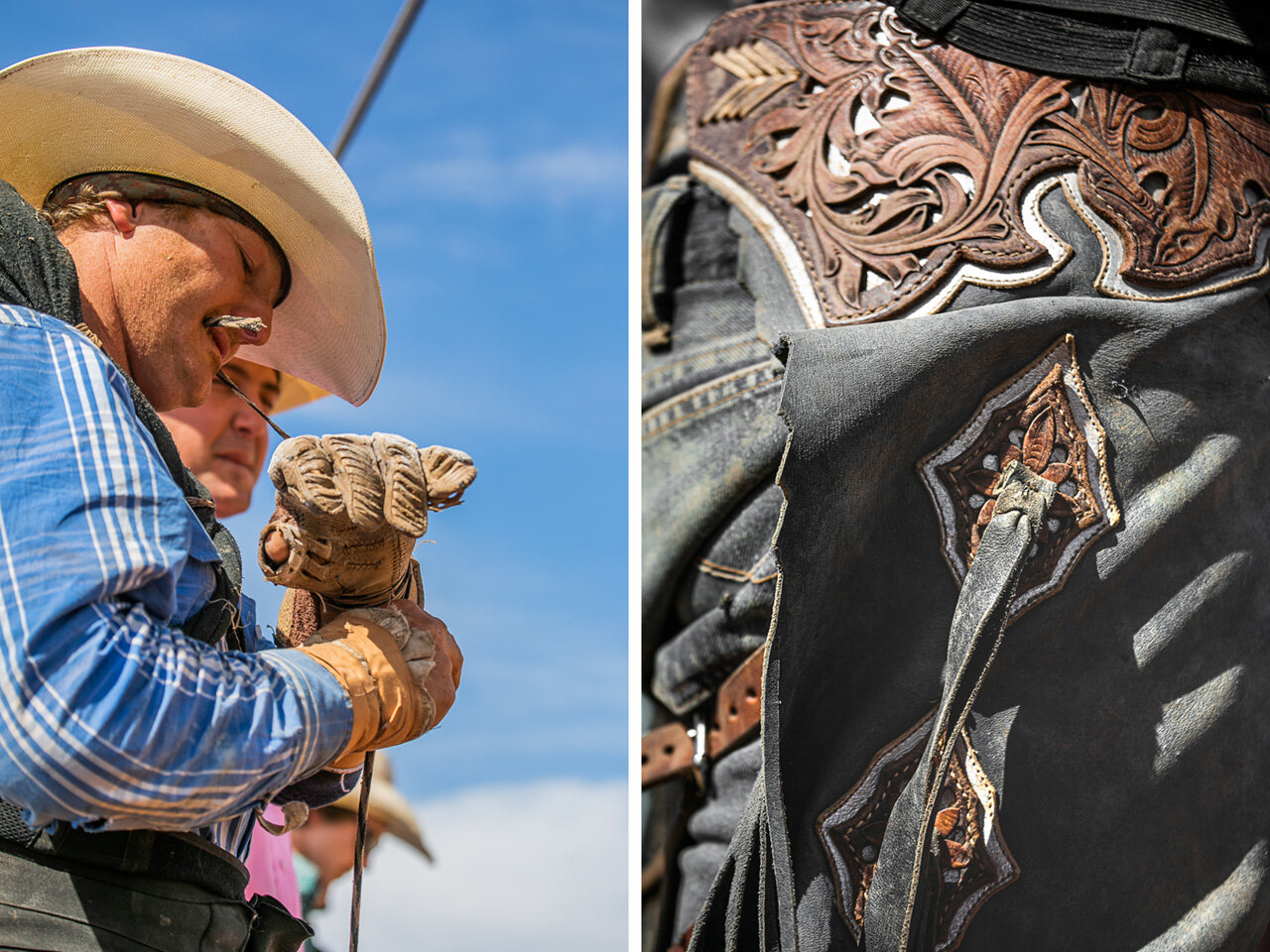 Cowboy details - final preparations before the bucking bronco