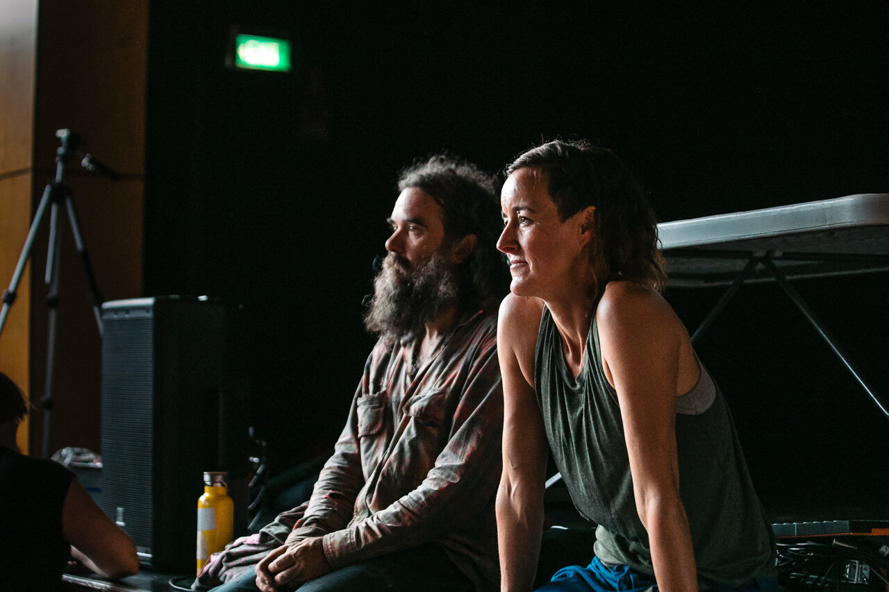 Musician James Gentle and ballerina Holly Carter watch on at the rehearsal for Chorus, Annette Carmichael's latest community dance production