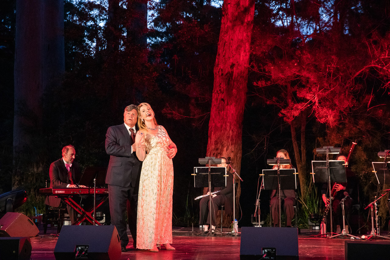 Bradley Daley and Fiona Campbell perform with the West Australian Opera at the Valley of the Giants on WA's south coast.