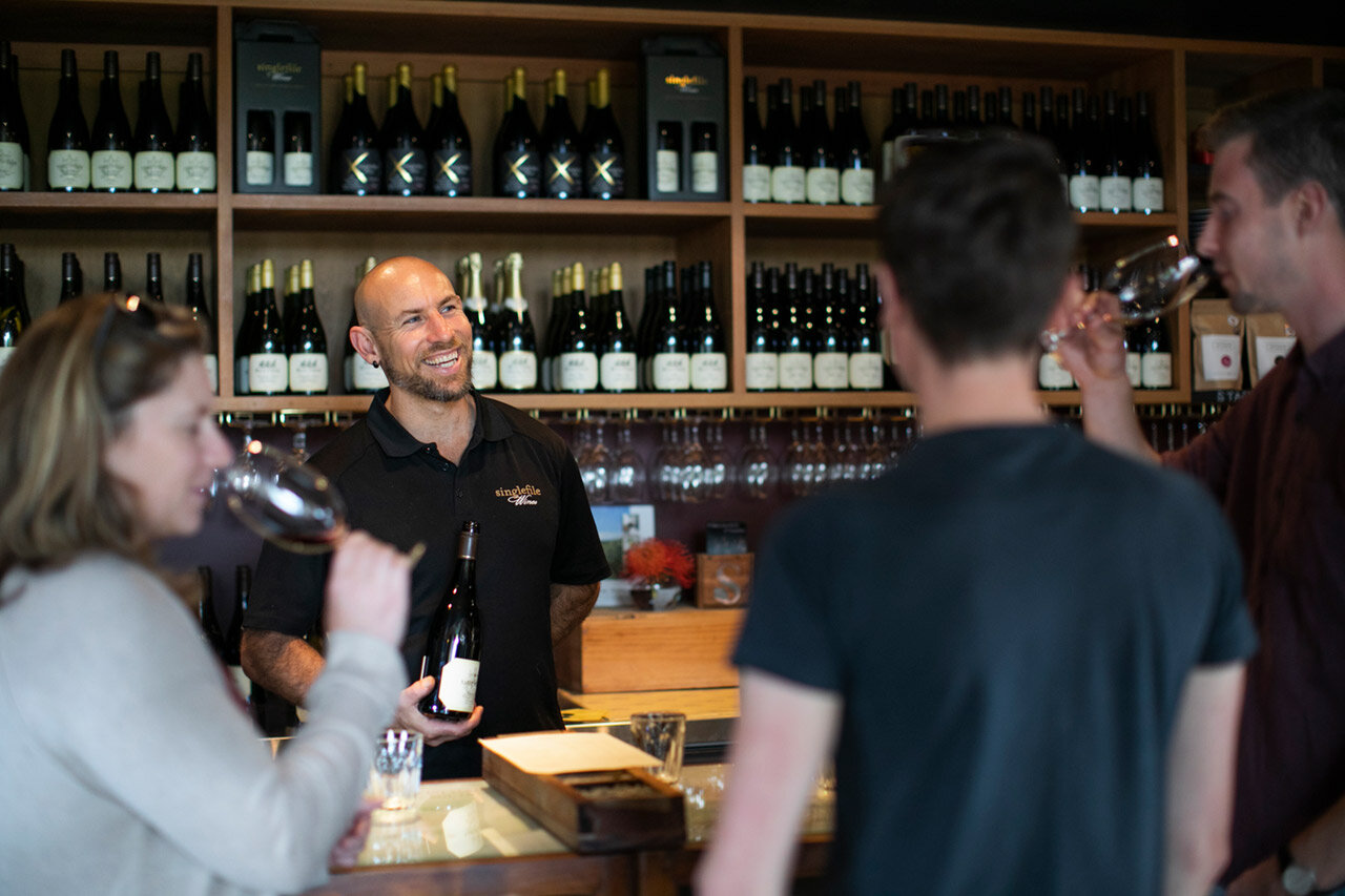 The friendly and knowledgeable cellar door staff at Singlefile Wines in Denmark, Western Australia
