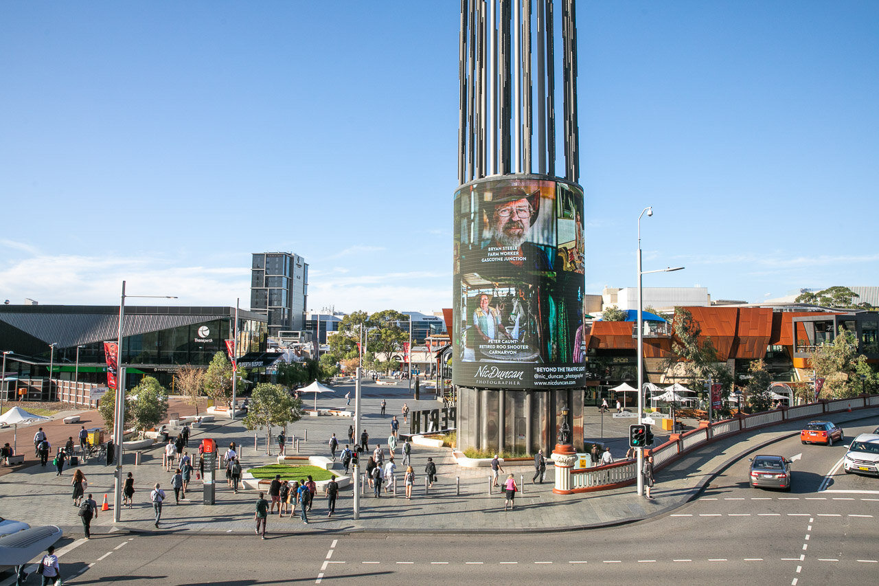 Larger than life, portraits of WA's regional, rural and remote people on Yagan Tower - photographer Nic Duncan