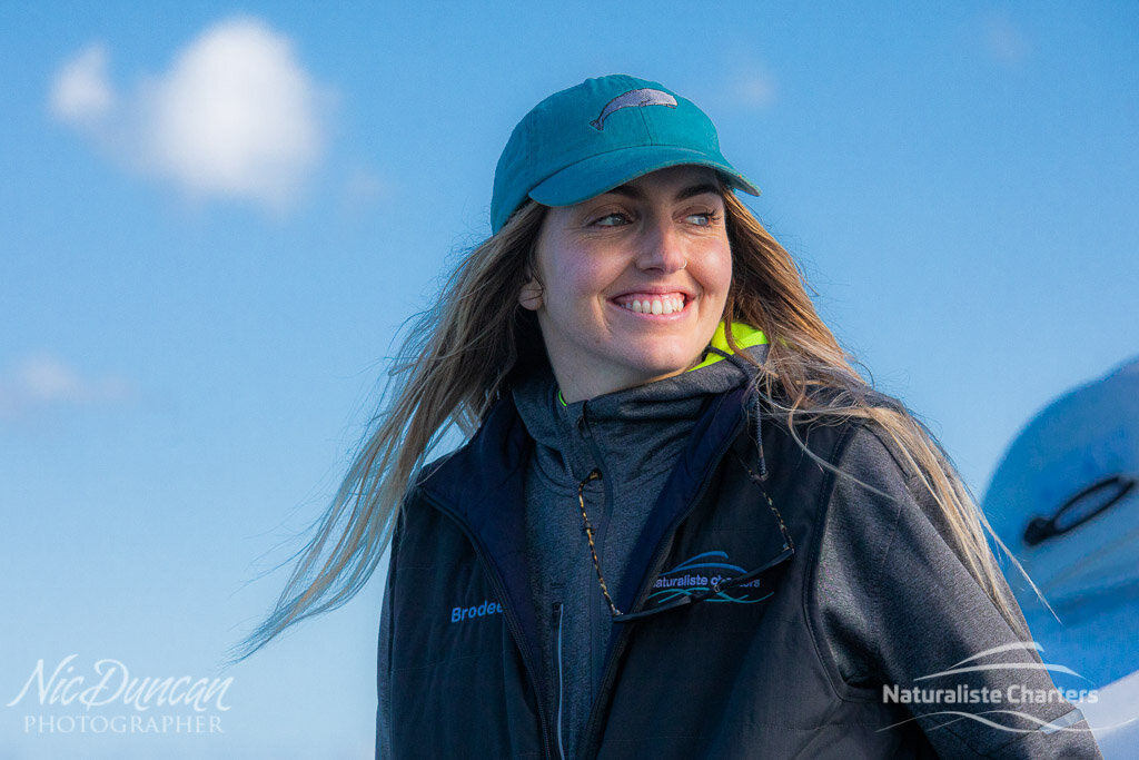 Brodee is one of the marine biologists onboard the Naturaliste Charters whalewatching boat to answer any questions.