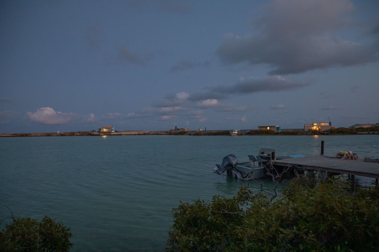 Solar and wind turbines provide power to the Abrolhos Island shacks