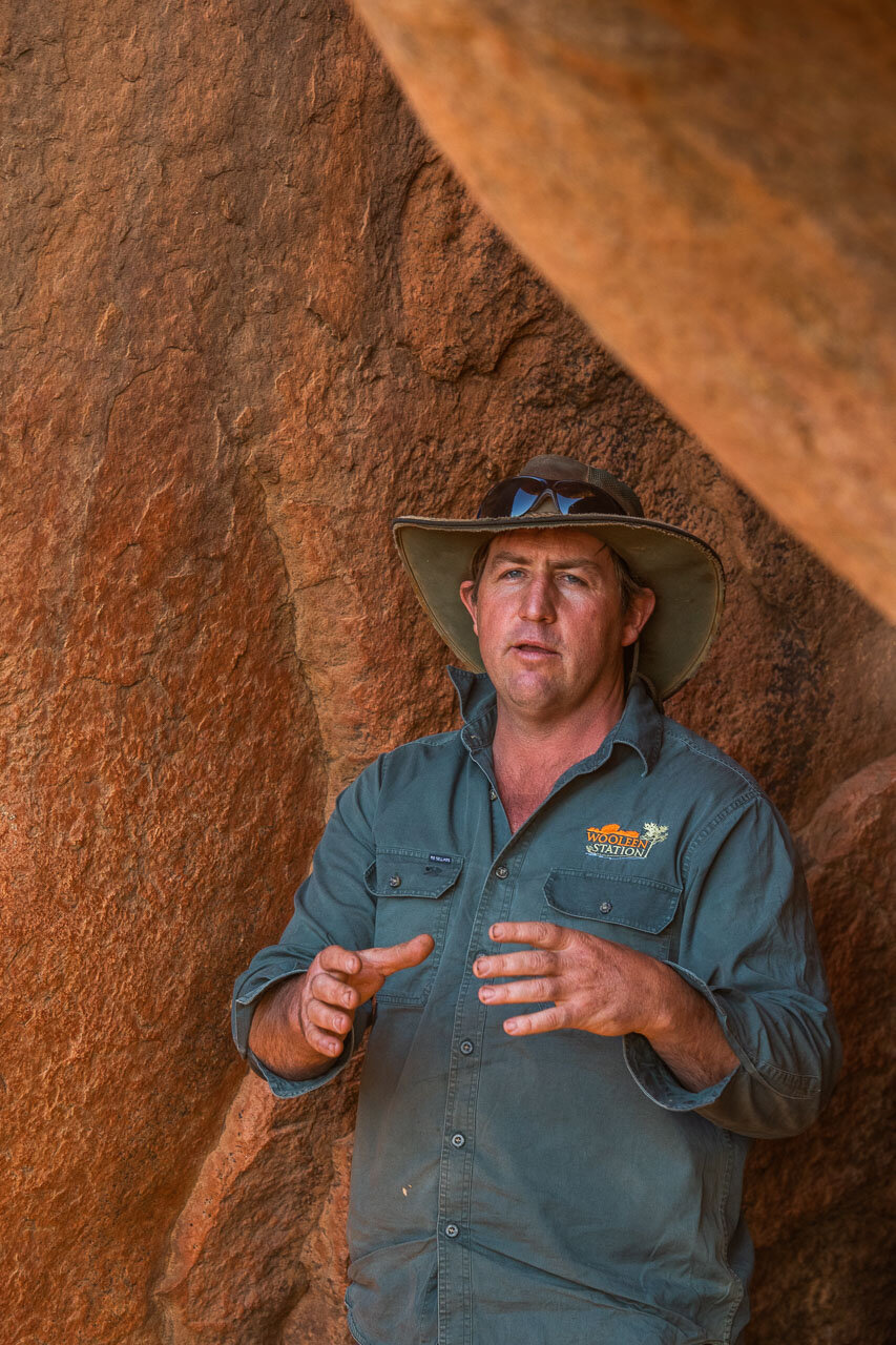 David Pollock explains the cultural significance of the caves at Budara Rock to the Wadjarri Yamatji people