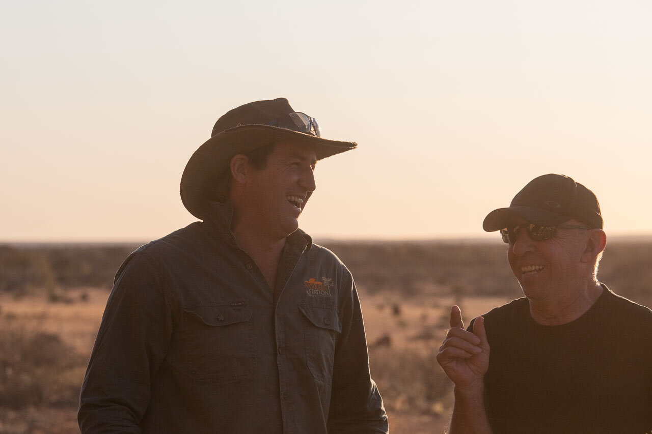 David Pollock shares his knowledge and a laugh with one of the guests at Wooleen Station