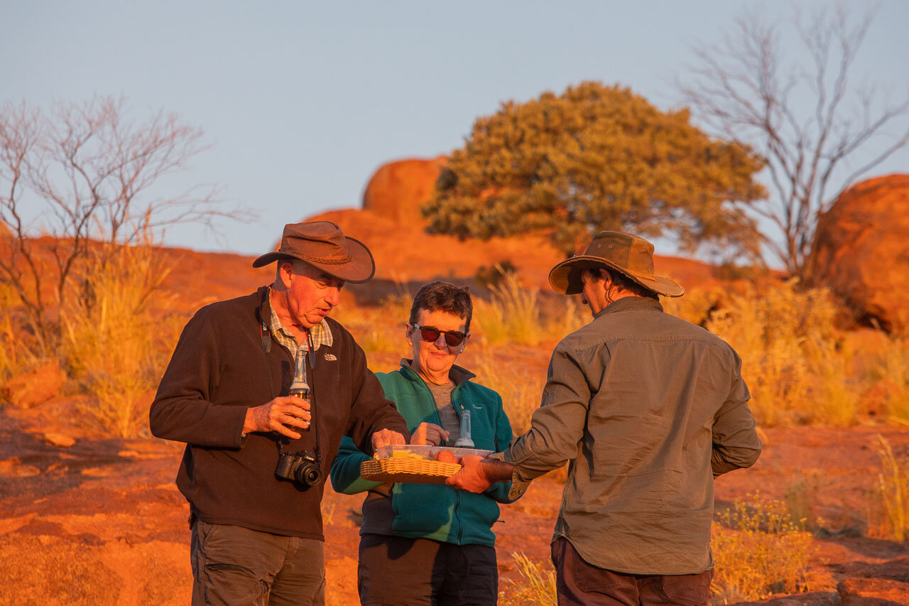 Drinks and nibbles on the sunset tour at Wooleen Station in the Murchison