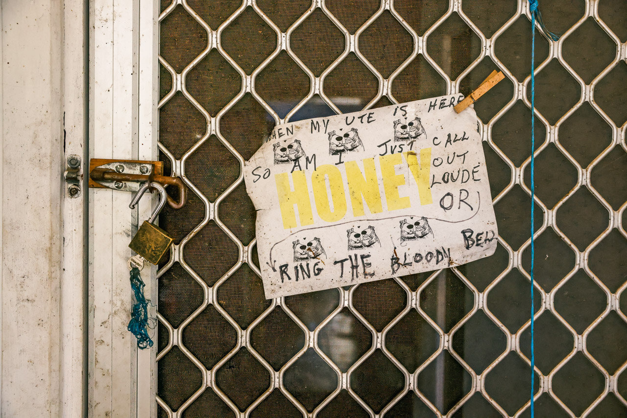 The welcome sign pegged to Wally Kerkhof's front door