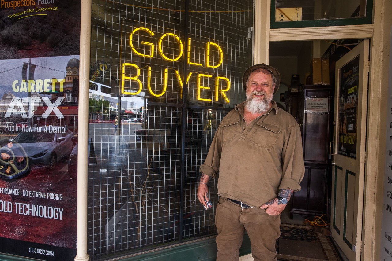 Jamie Line, Kalgoorlie gold buyer, standing in the doorway of the Prospectors Patch.