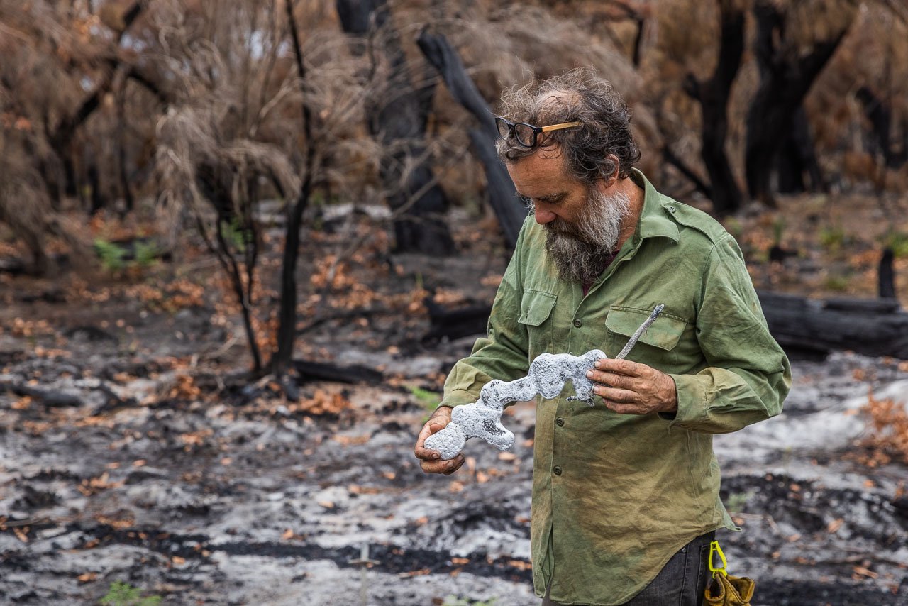 Denmark's James Gentle lost his caravan in the February bushfire. There's little left to show except melted shapes of metal and glass.