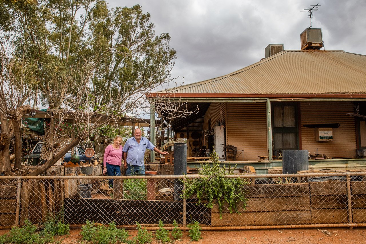 Dianne and Terry outside their Leonora museum in the WA Goldfields