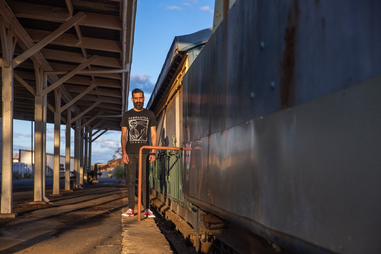 Drew Goddard on the platform of the old railway station in Coolgardie