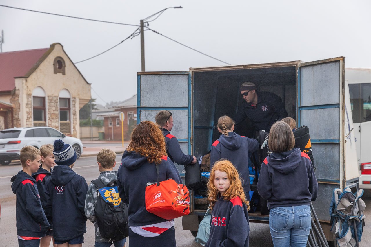 Kulin's hockey teams loading the trailer in the early morning fog for their away games in a neighbouring Wheatbelt town.