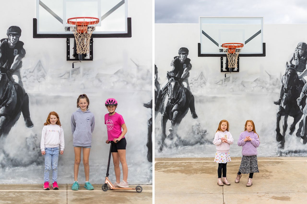 Kulin kids in front of one of the town's murals at the playground