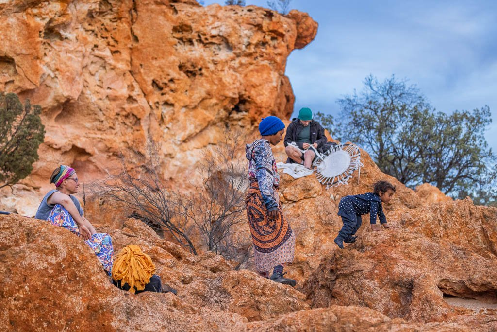 Weaving rugs amongst the breakaways in the northern Goldfields of Western Australia for the Reclaim the Void arts project