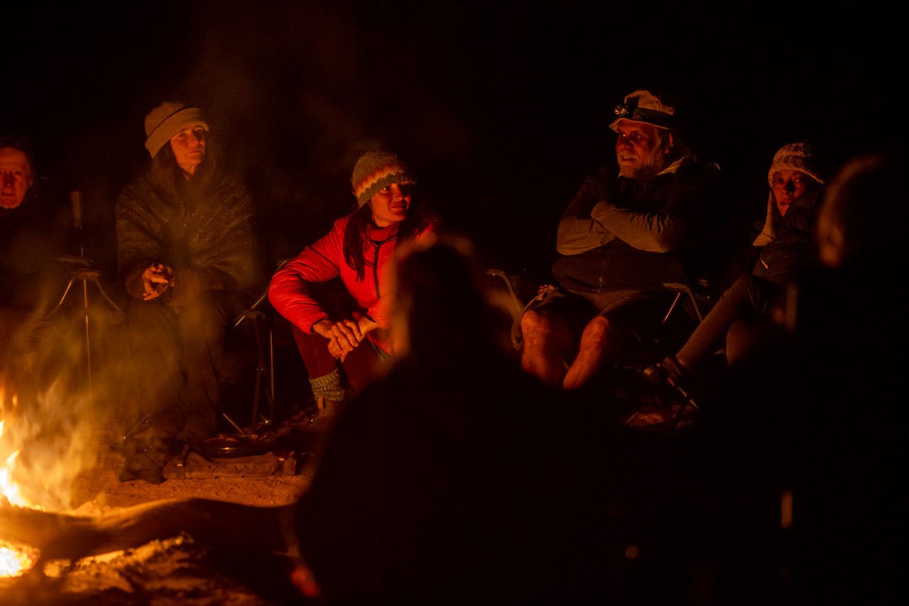 Yarns around the campfire on the Reclaim the Void camp on country