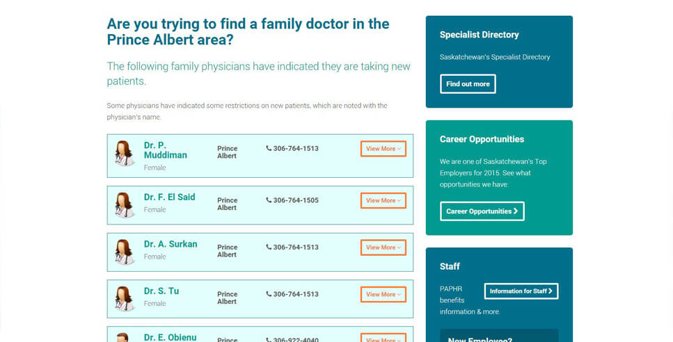Custom web development for health regions.