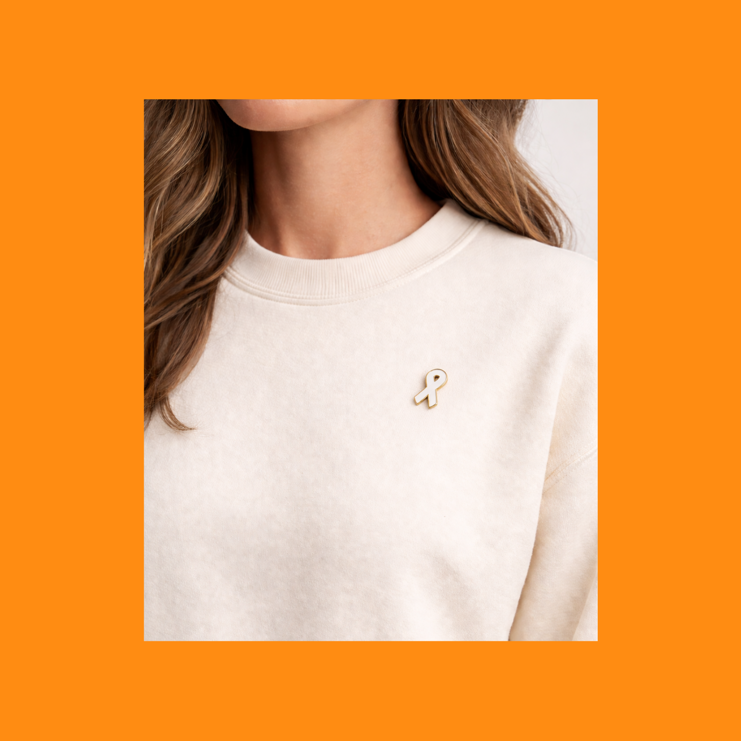 White Ribbon on jumper with orange background.png