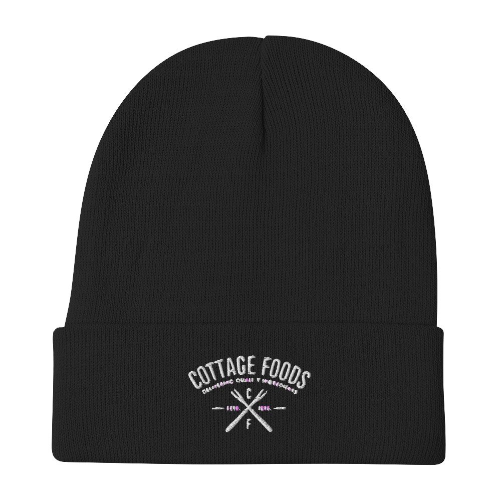 Embroidered black beanie