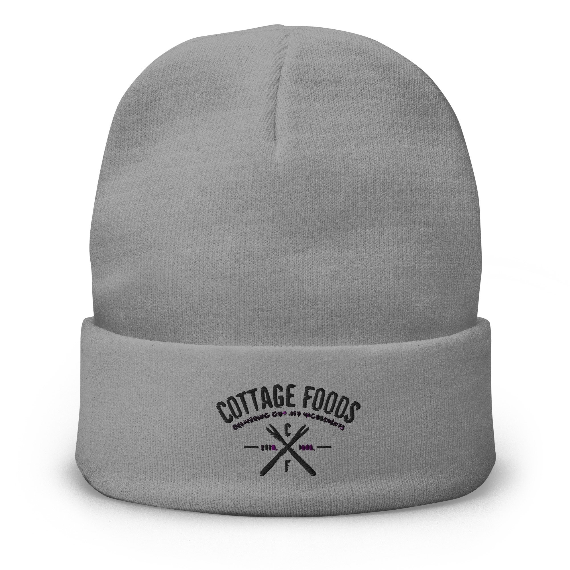 grey embroidered beanie