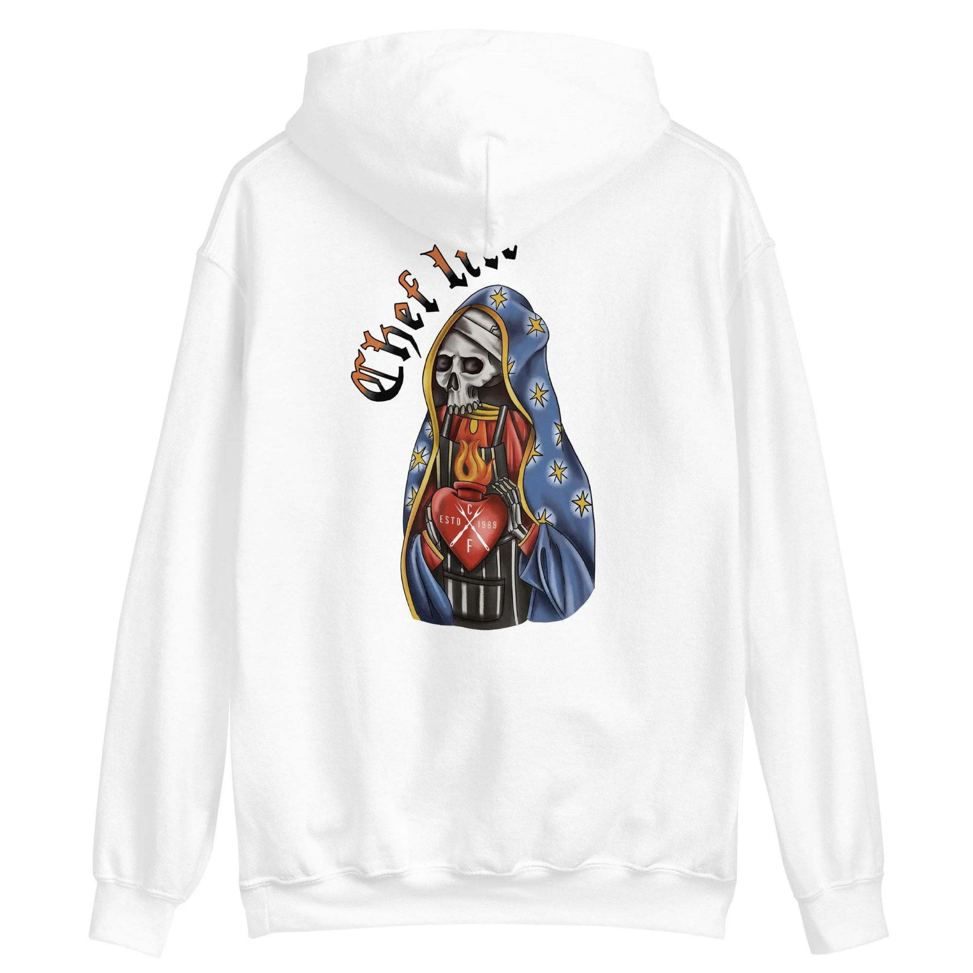 Cosy, white chef life hoodie by cottage foods