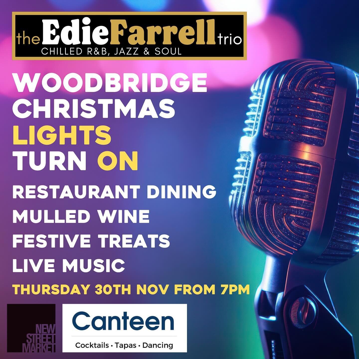 PMA&rsquo;s very own Edie will be performing with her band at the lovely @the_canteen_food_drink_ in Woodbridge this Thursday. 
Celebrate the town&rsquo;s Christmas lights turn-on and enjoy mulled wine, festive treats or why not book a table and dine