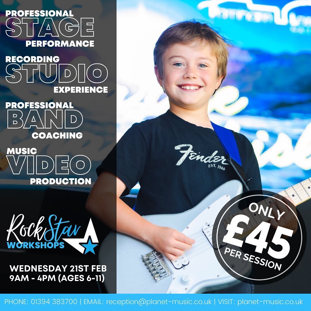 🌟FEBRUARY HALF-TERM WORKSHOPS🌟

Join us in February for our music workshops! Whether you&rsquo;re looking to become a recording sensation or the next Jimmy Hendrix&hellip; we&rsquo;ve got you covered! 

🎸20/02: Rockstar Workshop (Ages 12+)
🎸21/02