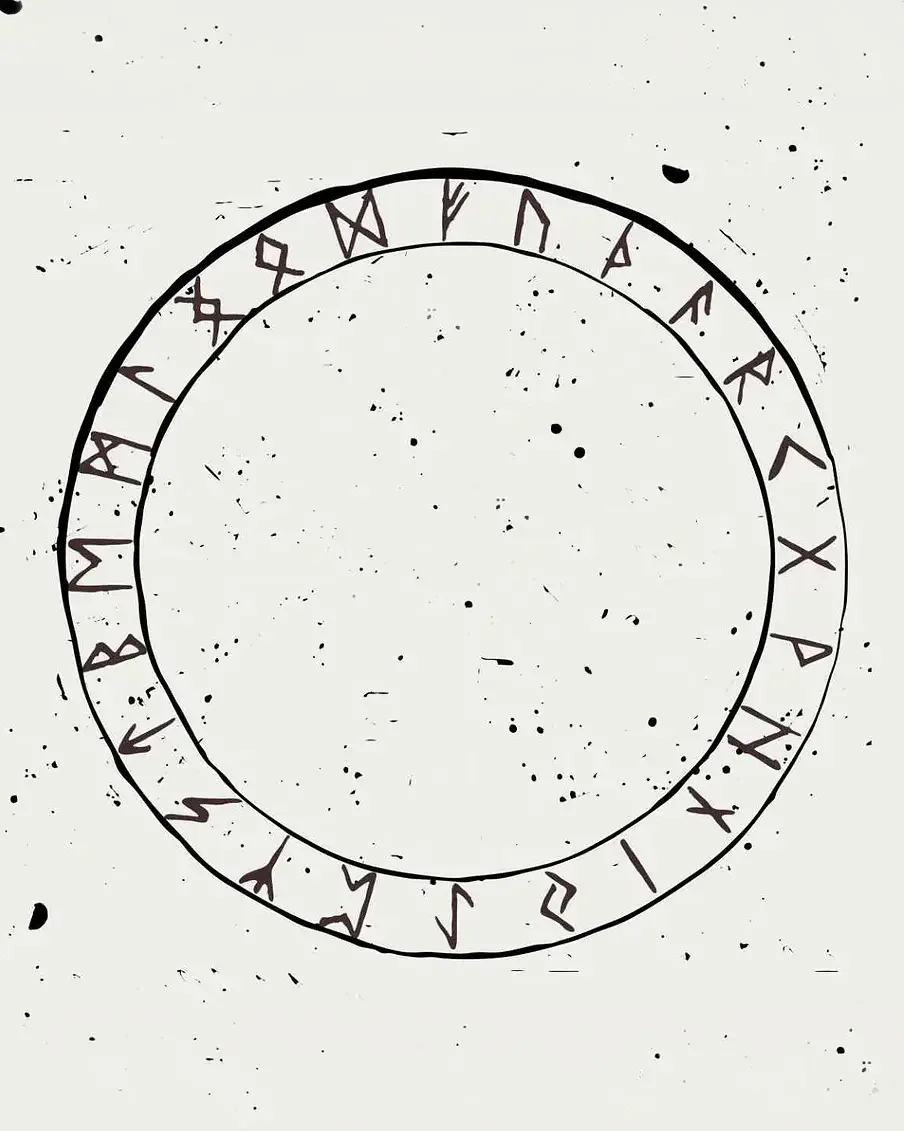 Elder Futhark rune circle with Nordic symbolic characters