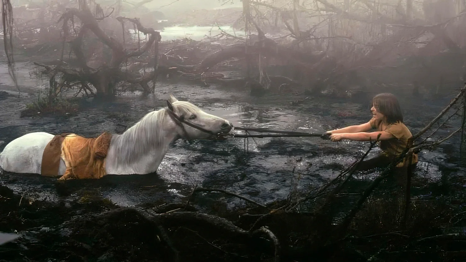 Atreyu crossing the mirror gate in The NeverEnding Story, reflecting themes of identity, fear, and symbolic transformation