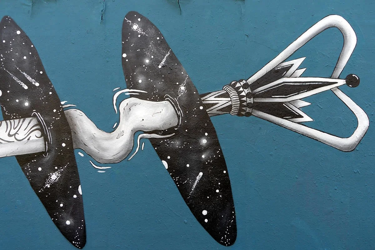 Detail of key fragmentation in The Sharp Threshold mural Amsterdam. Skount