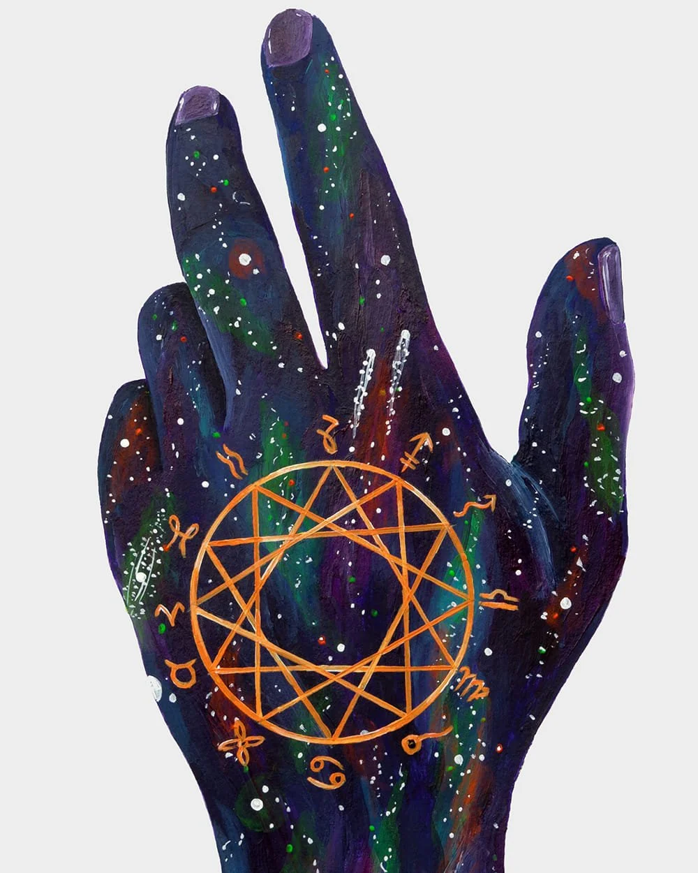 Detail of zodiac symbols in Zodiac: Eternal Transition, highlighting cosmic movement and cyclical change.