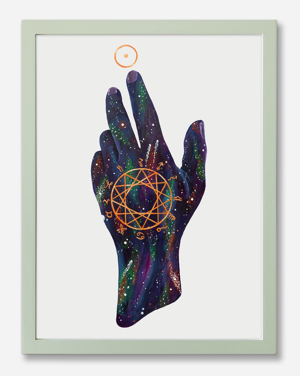 Framed presentation of Zodiac: Eternal Transition, a symbolic artwork inspired by astrology and spirituality.